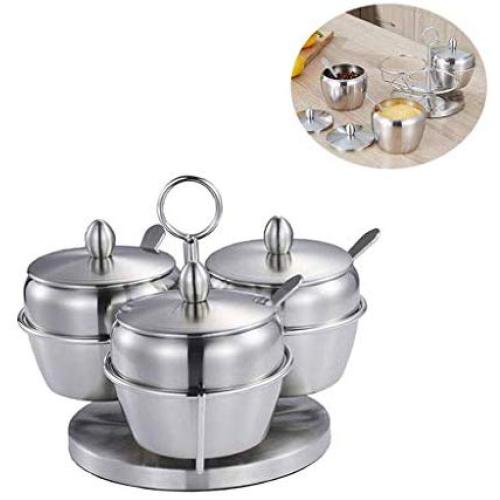 DUDDP Storage Spice lar set Seasoning Box Set,Kitchen spice jar,Rotating Spice Rack, with 3 Spice Jars,Seasoning Storage Containers, Kitchen Storage(15 15.3cm),Kitchen supplies
