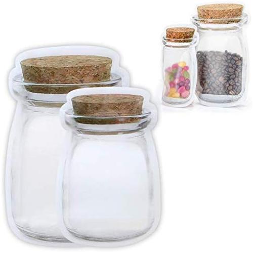 Luxcathy 10 Counts Plastic Storage Zipper Bags Set (L/500ml x 6 + S/150ml x4) - Airtight, Reusable, Standup and Portable for Foodsaver, Cork Stopper Bottle Look