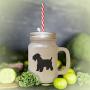 Black Soft Coated Wheaten Terrier Silhouette Frosted Glass Mason Jar With Straw