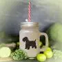 Black Soft Coated Wheaten Terrier Silhouette Frosted Glass Mason Jar With Straw
