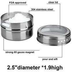 RUCKAE 18 Magnetic spice tins-stainless steel storage spice containers include spice label and pen,Clear Top Lid with Sift or Pour,Magnetic on Refrigerator and Grill (Stainless Steel)