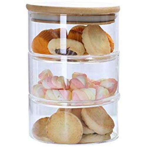 1/2/3/4 Tier Stackable Glass Apothecary Jar Kitchen Candy Cookie Storage Containers with Lid Food Bulk Container Transparent,3 Tier