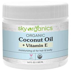 USDA Organic Coconut Oil with Vitamin E (16.9 oz Jar) Pure Vitamin E Infused Coconut Oi - Bio Coconut Oil for Hair and Skin, Coconut Oil Hair Mask