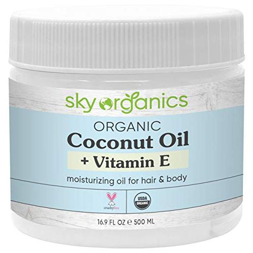 USDA Organic Coconut Oil with Vitamin E (16.9 oz Jar) Pure Vitamin E Infused Coconut Oi - Bio Coconut Oil for Hair and Skin, Coconut Oil Hair Mask