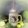 Brown Smiling Santa Clause Frosted Glass Mason Jar With Straw