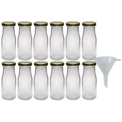 Viva Haushaltswaren Set of 12 Small Wide Neck Glass Bottles / 156 ml/with Filling Funnel Diameter 7 cm