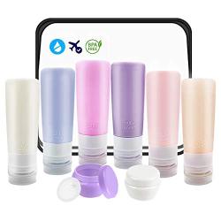 Travel Bottles TSA Approved, TCJJ 3oz BPA Free Silicone Travel Container, Leakproof Squeeze Travel Tube Cream Jars with Bag, Toiletry Bottle Set for Cosmetic Shampoo Conditioner Lotion Liquids (9 Pcs)