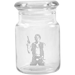 Clear Glass Herb Stash Jar with Lid 4.5 oz with Han Solo Logo from Smoke Promos