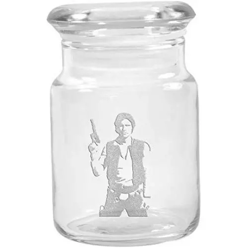 Clear Glass Herb Stash Jar with Lid 4.5 oz with Han Solo Logo from Smoke Promos