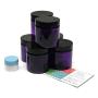 Purple 4 Ounce PET Plastic Jars with Black Lids, and 1 Mini Jar, 6 Pack