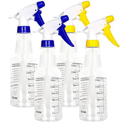 Youngever 4 Pack Empty Spray Bottles, 16 Ounce Spray Bottles for Cleaning Solutions, All - Purpose with Clear Finish, Pressurized Sprayer, Adjustable Nozzle, Printed Measurements and Checkbox