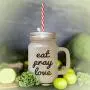 Brown Eat Pray Love 2 Frosted Glass Mason Jar With Straw