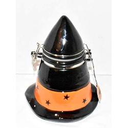 BW New 8" Halloween Witches Hat with Stars Ceramic Decorative Air Tight Hinged Canister Storage Jar