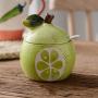 Fruit Shaped Ceramic Sugar Bowl Salt Pot Pepper Storage Jar Seasoning Pot Container Condiment Spice Box Holder with Lid and Spoon (Cantaloupe)