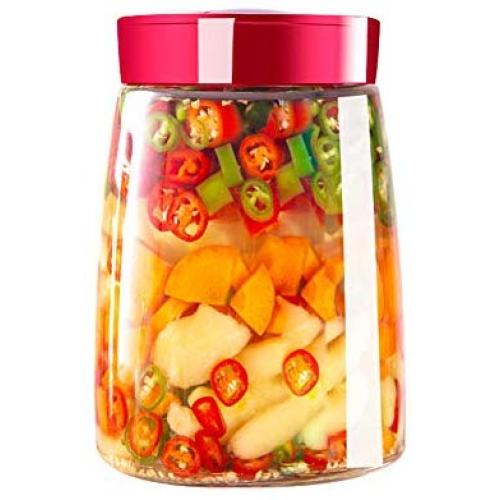 Tvoip Modern Fermenting Seal Storage Jar Transparent Glass Jars with Lid Kit/Honey Jam Fruit Cans Pickle Side Dish Tanks Tea Bottle Accessories (47OZ(1400ML))