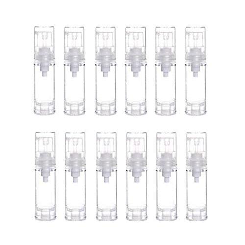 12Pcs 5ml/0.17oz Refillable Clear Plastic Airless Vacuum Pump Bottle Cosmetic Make-up Cream Lotion Sample Packing Toiletries Liquid Storage Container Vial Jars Travel Portable Sub-botte