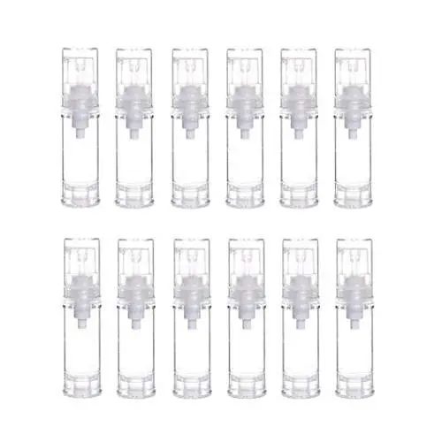 12Pcs 5ml/0.17oz Refillable Clear Plastic Airless Vacuum Pump Bottle Cosmetic Make-up Cream Lotion Sample Packing Toiletries Liquid Storage Container Vial Jars Travel Portable Sub-botte