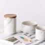 Imitation Marble Ceramics Storage Jar with Wooden Cover Sealed Jar Kitchen Food Multigrain Coffee Bean Tea Storage Tank,A