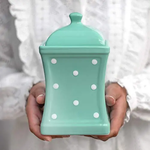 Bocal en céramique artisanal bleu turquoise et blanc à motifs de pois, grand (900ml/31.5oz) – idéal pour le stockage, les biscuits, cadeau de maison. Bocal en céramique artisanal bleu turquoise et blanc à motifs de pois, grand (900ml/31.5oz) – idéal pour le stockage, les biscuits, cadeau de maison.