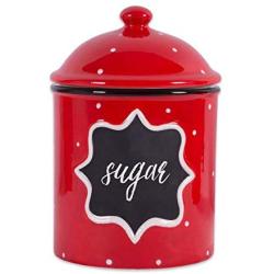 Wood & Style Premium Ceramic RED Canister Medium Poka Dot Meduim Storage