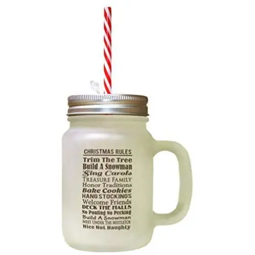 Brown Christmas Rules Trim Tree Build Snowman Sing Carols Frosted Glass Mason Jar With Straw Brown Christmas Rules Trim Tree Build Snowman Sing Carols Frosted Glass Mason Jar With Straw