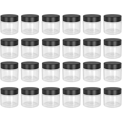 1oz Containers with Lids (24Pack) Lip Scrub/Gloss Containers, Empty 1 oz Jars 30G/30ml- Travel Cosmetic Containers w/Lids- Clear 1 Ounce Makeup Sample Container, Cream, Lotion, Liquid - BPA Free (24)