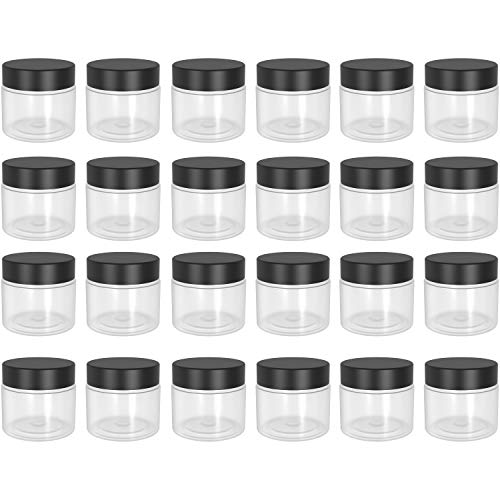 1oz Containers with Lids (24Pack) Lip Scrub/Gloss Containers, Empty 1 oz Jars 30G/30ml- Travel Cosmetic Containers w/Lids- Clear 1 Ounce Makeup Sample Container, Cream, Lotion, Liquid - BPA Free (24)