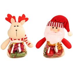 STOBOK Christmas Storage Jar for Treats, Cookies, Candy, Chocolate, Gift - Set of 2, Clear Candy Jar with Plush Santa Elk Dolls