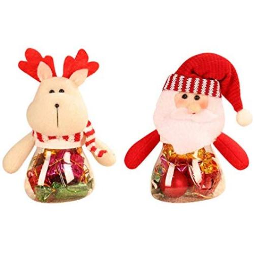 STOBOK Christmas Storage Jar for Treats, Cookies, Candy, Chocolate, Gift - Set of 2, Clear Candy Jar with Plush Santa Elk Dolls