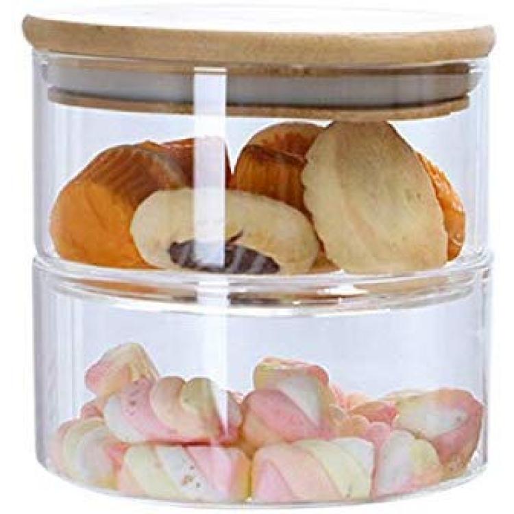 1/2/3/4 Tier Stackable Glass Apothecary Jar Kitchen Candy Cookie Storage  Containers with Lid