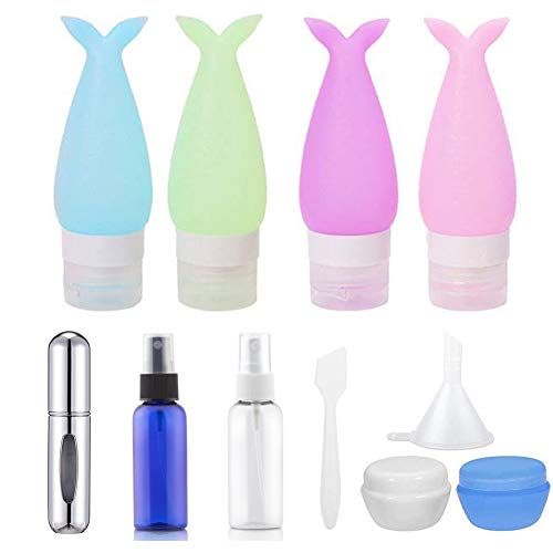 12 Pack Travel Bottles Set,TSA Approved Silicone Leak Proof Cosmetic Containers Plastic Spray Bottles Makeup Jars Perfume Atomizer,Refillable Portable Travel Size Accessories for Shampoo Lotion Soap