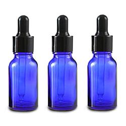 3Pcs Empty Refillable Blue Glass Perfume Essential Oil Dropper Bottles Cosmetic Sample Packing Storage Container Vial Pots With Glass Eye Dropper and Black Cap(30ml/1oz)