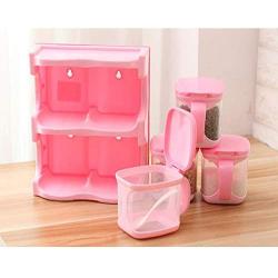 Daliuing Household Storage Containers Spice Jars Kitchenware Sugar Bowl Salt Pot Sugar Container with Lid and Serving Spoons Condiment Jars 9.6cmx7.4cmx11cm Pink