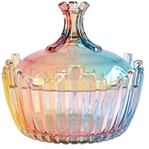 CHOOLD Rainbow Candy Shape Clear Glass Apothecary Jar with Lid,Crystal Candy Jar Wedding Candy Buffet Jars Food Jar for Kitchen(10oz/27oz)