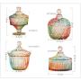 HOUSIYU Candy Jar Diamond Cut Face Colorful Glass Storage Jar Cookie Jar with Crystal Lid, Wedding Candy Buffet Container, Crown