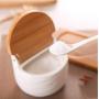 LQQGXLCondiment bottle, jar condiment storage box Spice jar white, ceramic sugar jar with lid, condiment jar, seasoning box set with lid spoon and tray