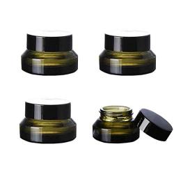 4Pcs Green Glass Jars with Inner Liners and black Lids Glass Cream Cosmetic Sample Empty Container Bottle Pot Case for Make Up Powder Lotion Creams Samples(15ml / 0.5 oz)