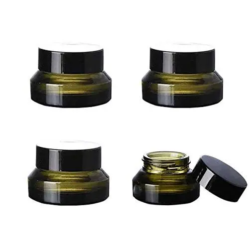 4 Pots en Verre Vert avec Récipients Intérieurs et Couvercles Noirs, Contenants Vides pour Échantillons de Maquillage, Crèmes, Poudres, Lotions (15ml / 0.5 oz) 4 Pots en Verre Vert avec Récipients Intérieurs et Couvercles Noirs, Contenants Vides pour Échantillons de Maquillage, Crèmes, Poudres, Lotions (15ml / 0.5 oz)