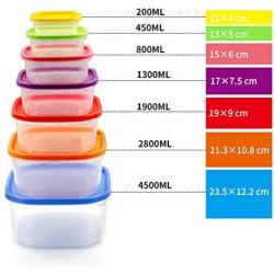 uirend Square Crisper Boxes - 7PCS Storage Jars Rainbow Coloured Plastic Tubs Microwave Freezer Box Ideal for Lunches and Meal Prep