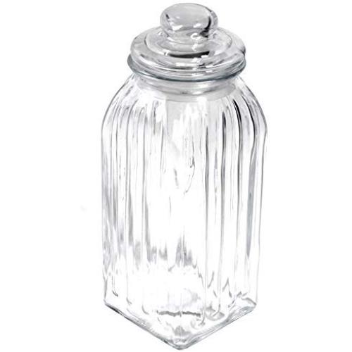 Exclusive Line Ripple Square Glass Food Storage Jar Canister with Airtight Lid, 64.2 Ounces