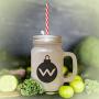 Green&quotW" Christmas Tree Toy Monogram W Frosted Glass Mason Jar With Straw