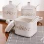 Kitchen seasoning box/Ceramic Condiment Storage Container with Porcelain Plate Seasoning jar Three-Piece Set