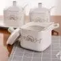 Kitchen seasoning box/Ceramic Condiment Storage Container with Porcelain Plate Seasoning jar Three-Piece Set