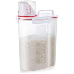 Rice Storage Containers with Airtight Design + with 4 Side Locking Lid + BPA Free Plastic + Measuring Cup + Pour Spout For Pantry Organization (2.5L Red)