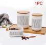 Kitchen Storage Jar,Storage Jar With Bamboo Lid and Stripe, Storage Spices Nuts Kitchen Container, Salt Container Coffee Tea Organizer