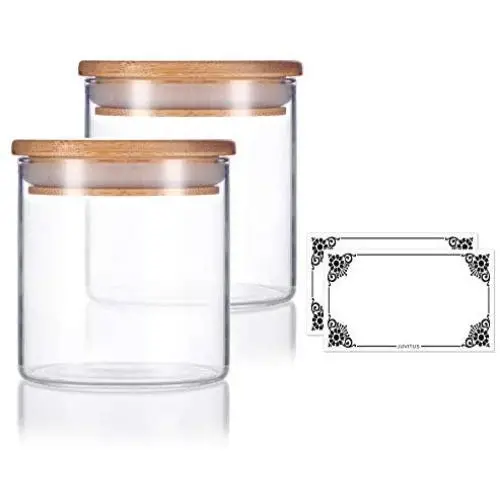 2er Pack Premium 8 oz Klar Borosilikatglasbehälter mit Bambus Silikon Verschluss & Etiketten