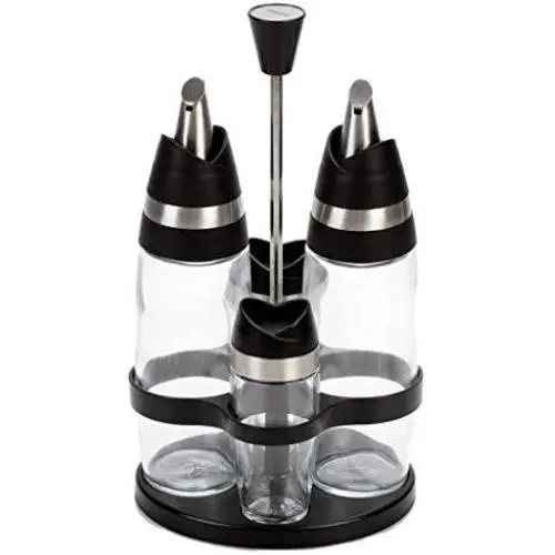 Glas-Gewürzflasche, Glasbehälter zur Gewürz- und Ölvorratsaufbewahrung, Öl- und Essig-Zapfenschlitten-Set, mit Glas-Funnel und -Zapfer