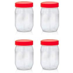 Sunpet Set of 4 300ml Red Top Plastic Food Storage Canisters Jar Kitchen