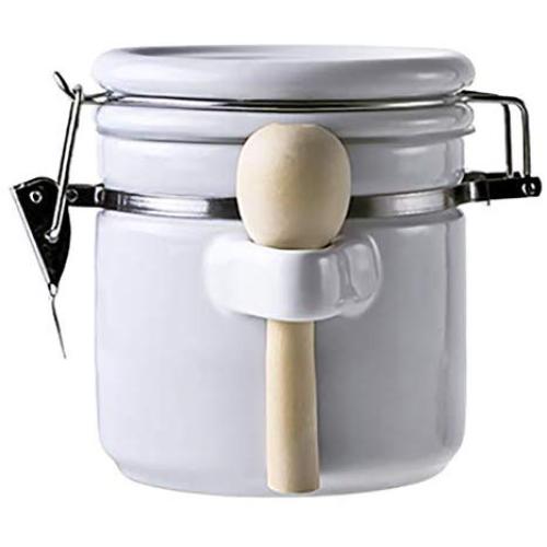 Cereal Containers Ceramic Canister With Spoon Containers (color : White, Size : 650mL)