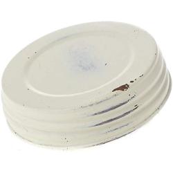 Factory Direct Craft Package of 4 Distressed Ivory Painted Metal Mason Jar Wide Mouth Lids for Crafting, Decorating and Creating